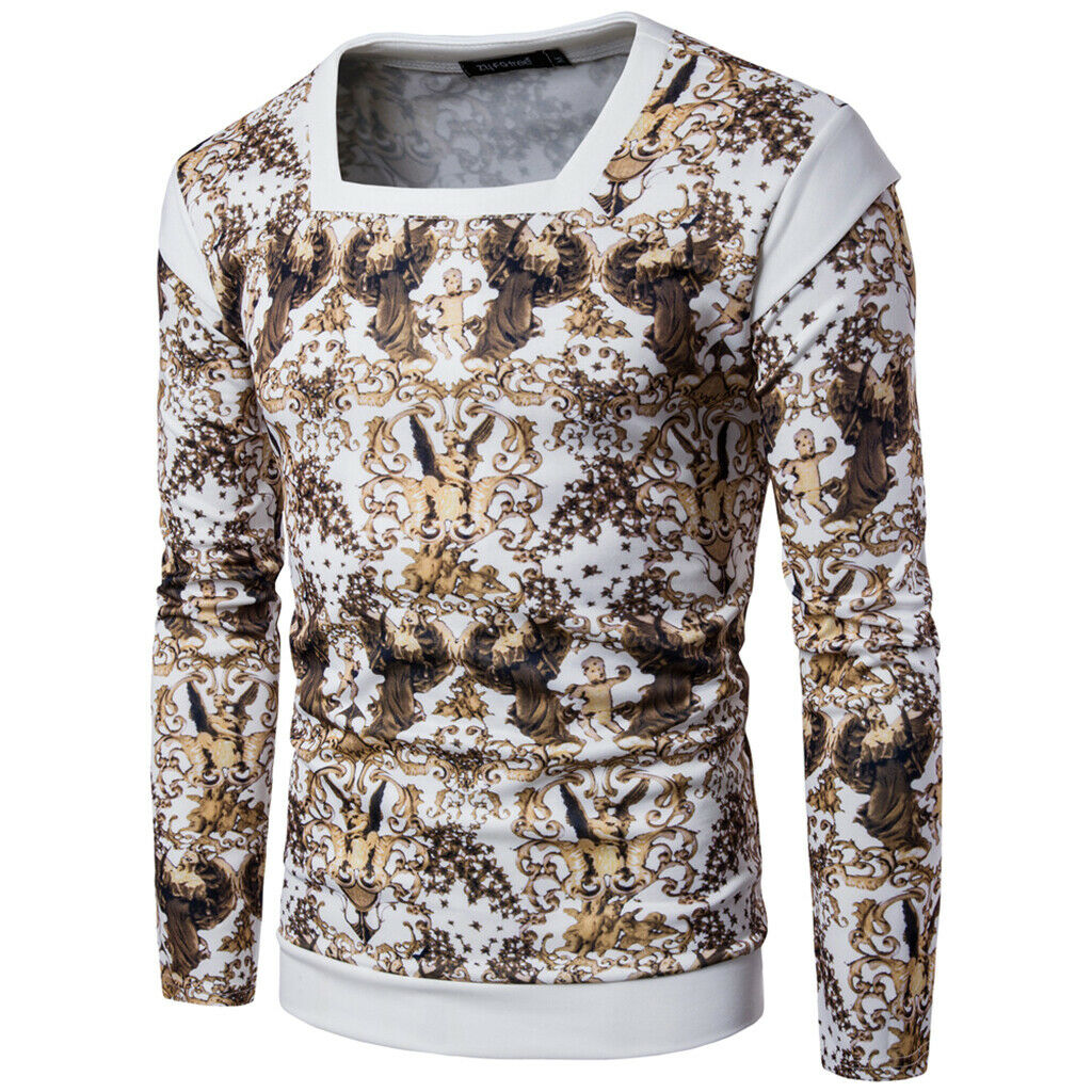 Fashion Mens Sweatshirt Crew Digital Printed Long Sleeve Pullovers White XXL