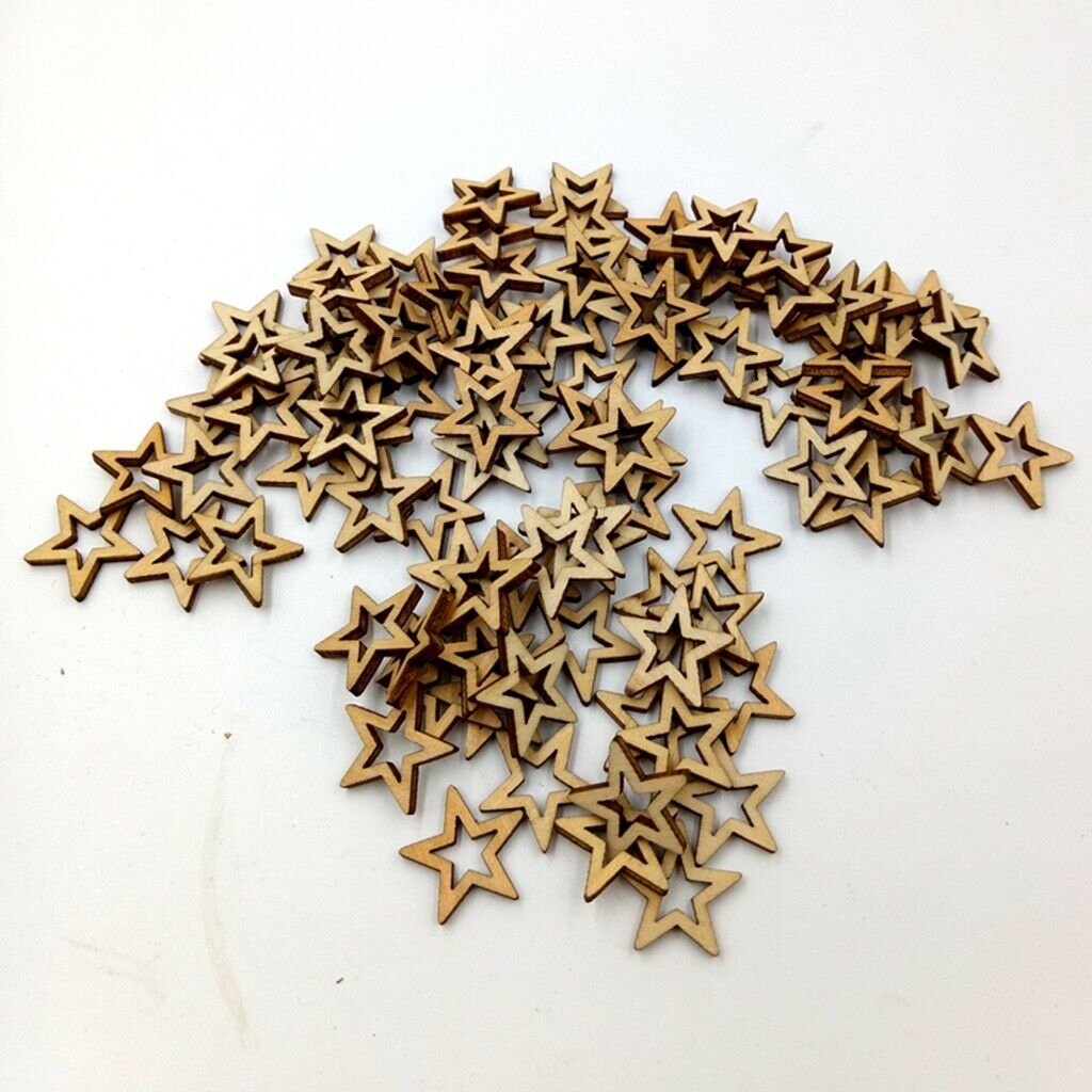 100 pieces of 20mm hollow star shape unfinished wooden ornaments