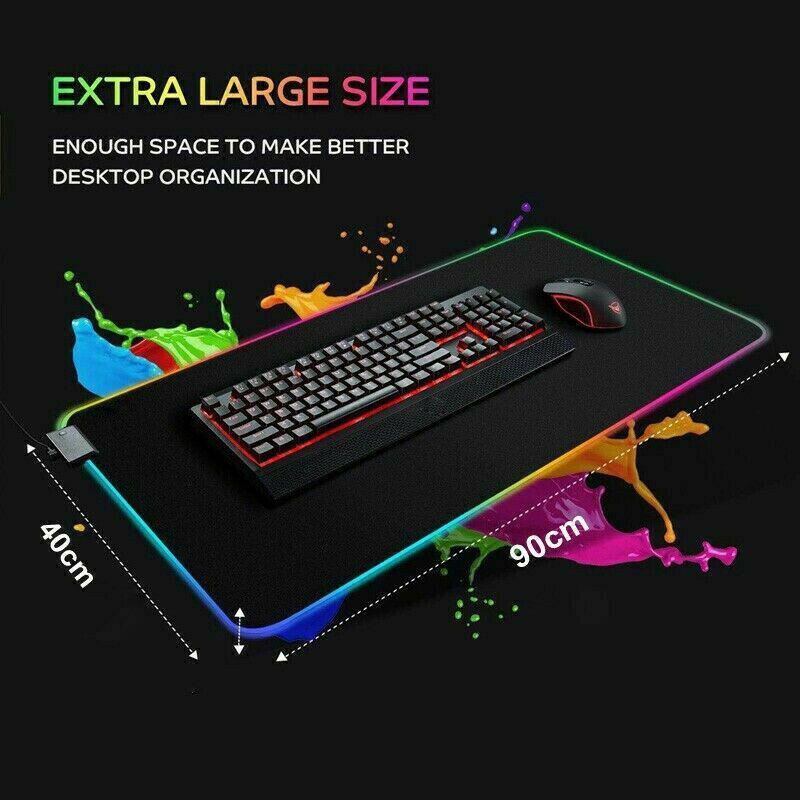 900 x 400mm Gaming LED RGB Pad Large Mousepad Anti-Slip PC Computer Desk Mat