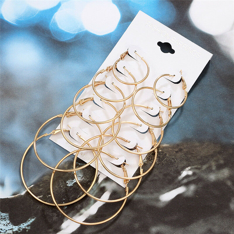 6Pairs/1Set Round Hoop Dangle Geometric Circle Earrings Women Jewelr.l8