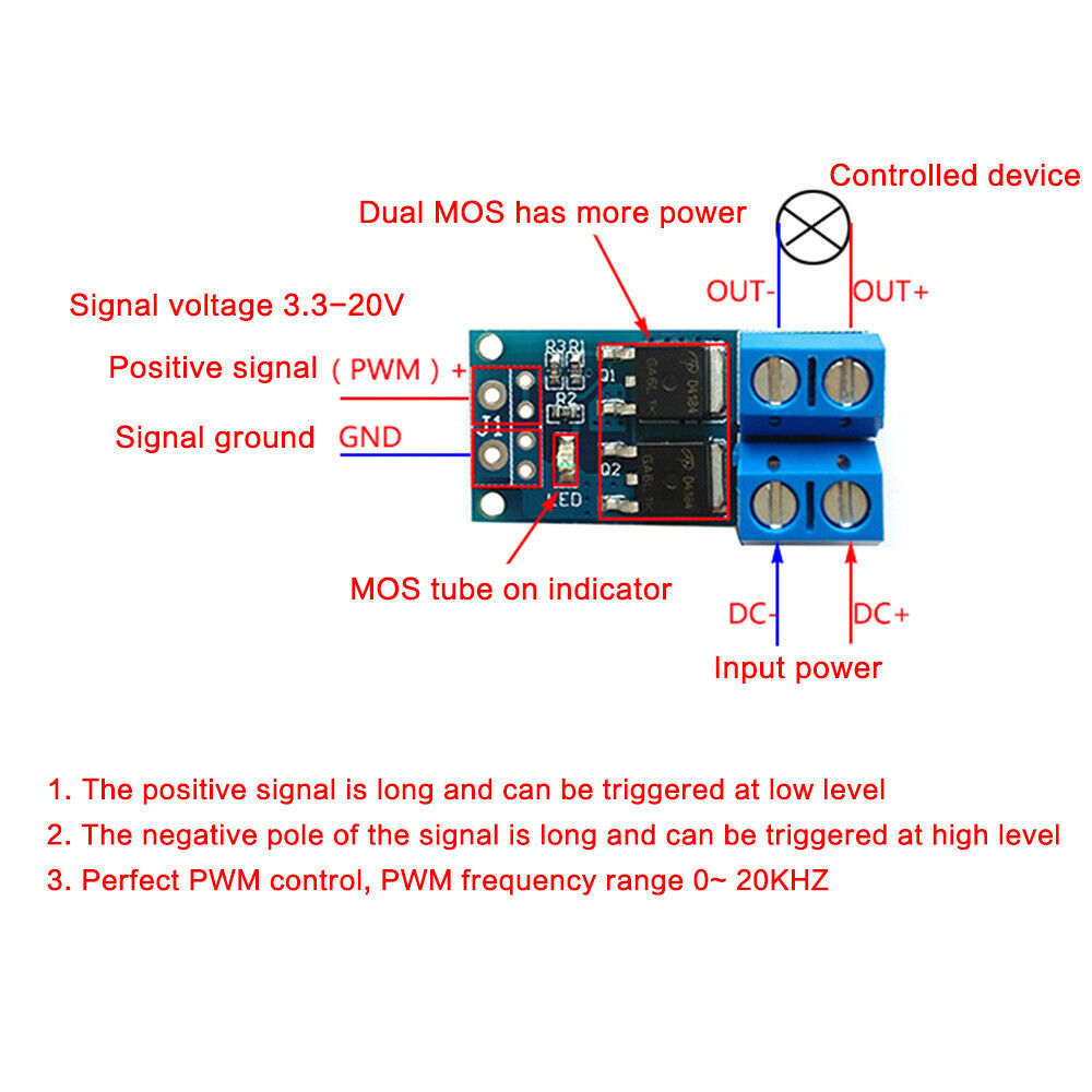 DC 5V-36V MOSFET PWM Regulator Control Panel Motor Trigger Switch Drive Module