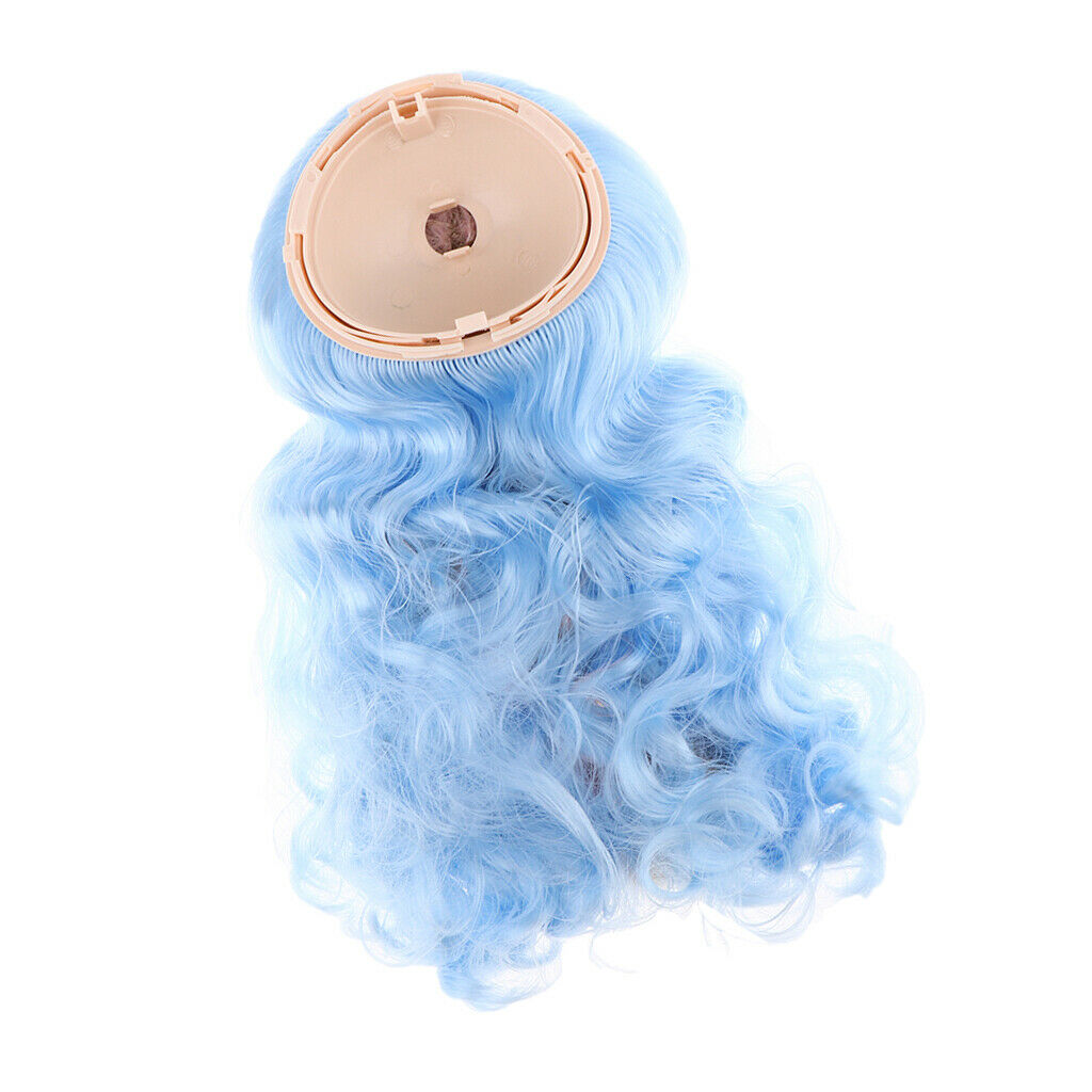 Wavy Culry Wig with Silicone Headshell, Gradient Blue Hair for 1/6 Blythe Pullip