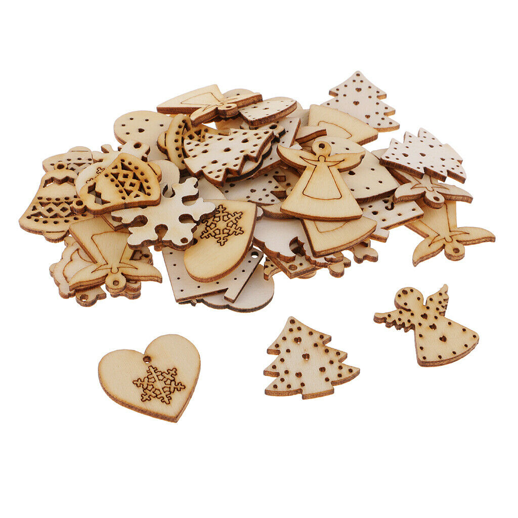 100pack Christmas Wood Chip Tree Ornaments Hanging Pendant Decoration DIY Crafts
