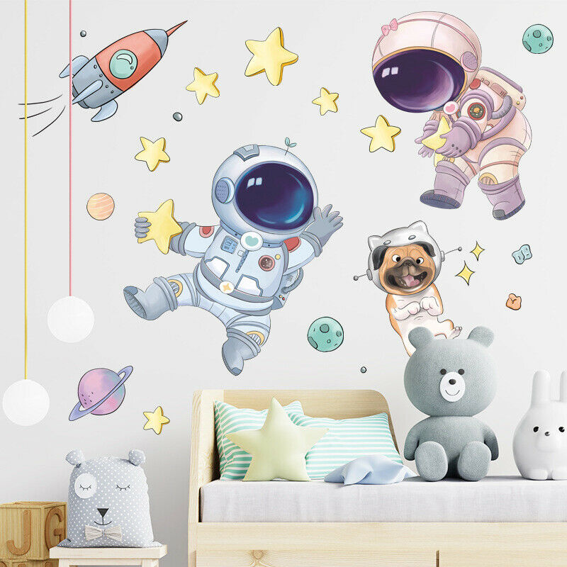 Cute Space Astronaut Wall Stickers For Kids Nursery Room Wall Decor Removabl Fx