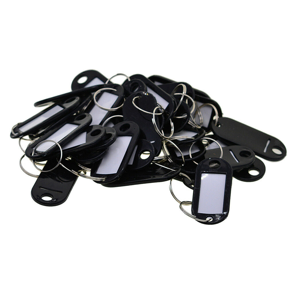 50PCS PLASTIC KEY RINGS COLOURED PLASTIC ID TAGS NAME LABEL FOB BIG Black
