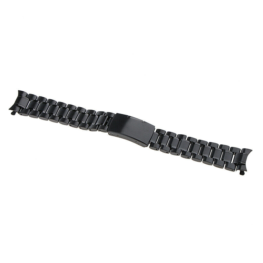 Stainless Steel Bracelet Watch Band Strap Curved End Solid Links Black 20mm