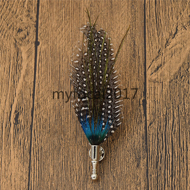 Mad Hatter Peacock Feather Brooch Pin Corsage Gentleman DIY Hat Accessories New