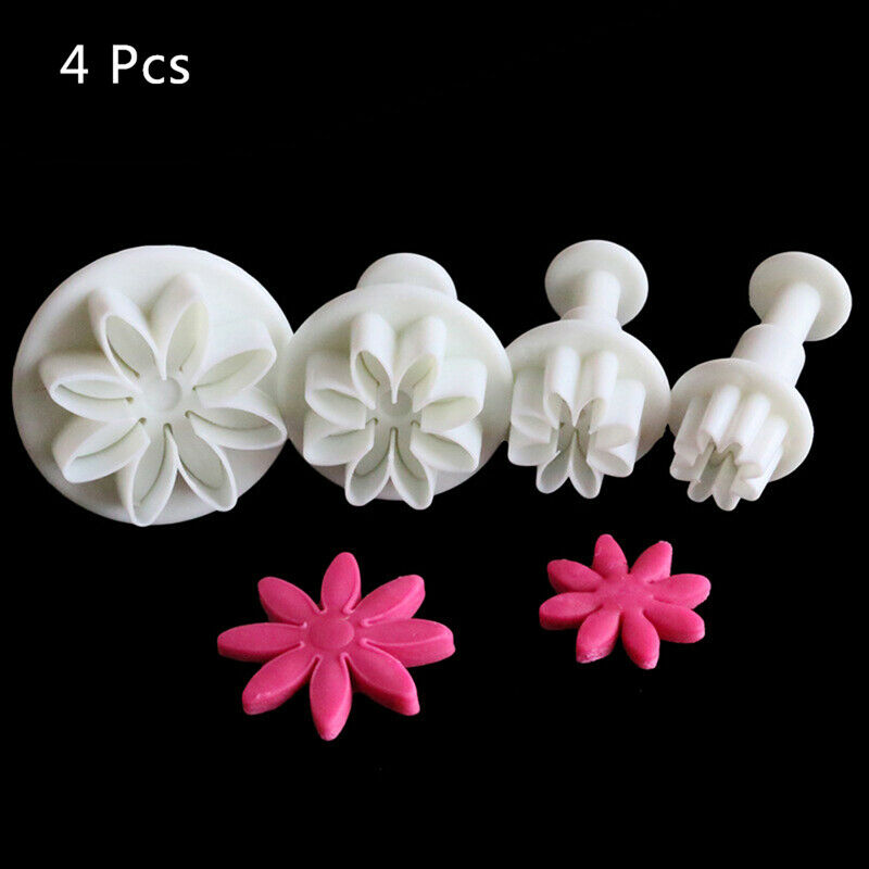 4Pc Chrysanthemum Fondant Cake Cutter Plunger Cookie Mold Decorating Cand.l8