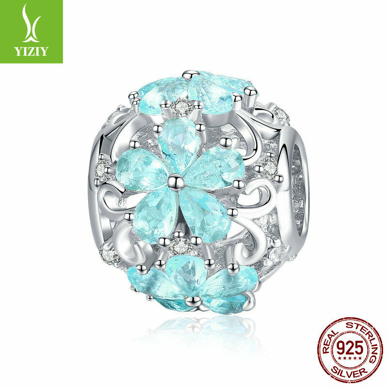 Elegant Snowflake 925Sterling Silve Zirconia Charm Glass Bead Fit Chain Bracelet