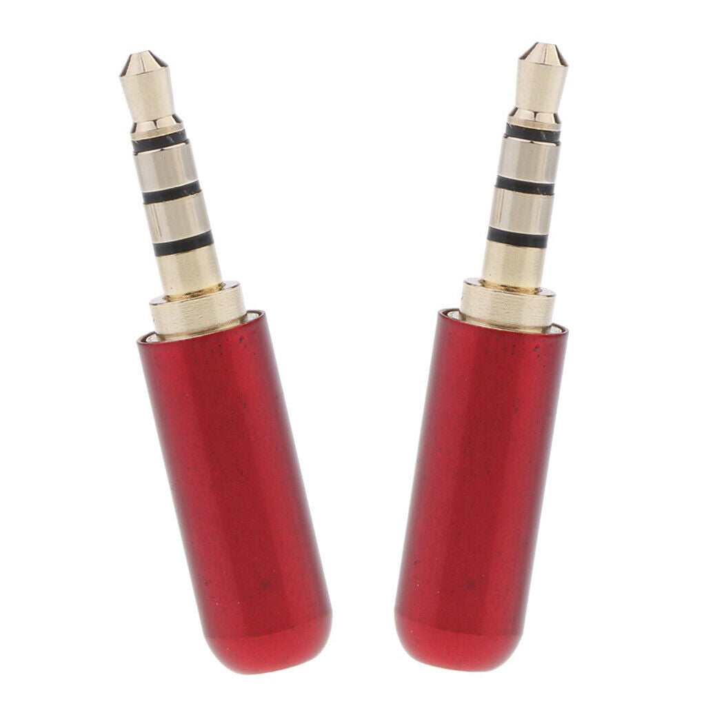 2Pcs 3.5mm 1/8" Male Jack Mini Red Audio Plug Male Stereo Adaptor DIY Soldering