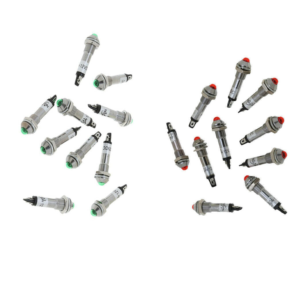 20pcs 8mm 12V LED Dash Indicator Lights Set Signal Lamp for Household Appliances