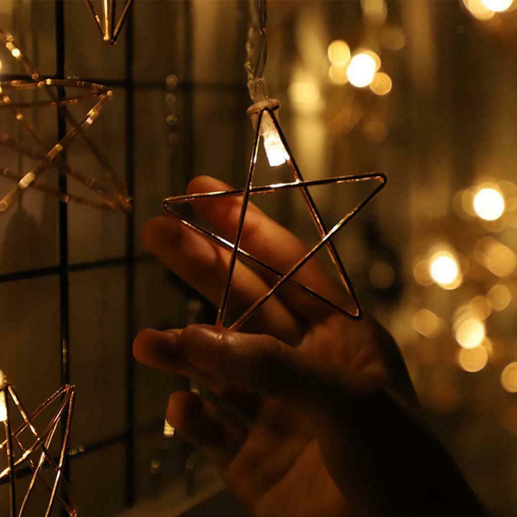 10LED Battery Powered Hollow Metal Star Fairy Chain Lamp Warm White Decor