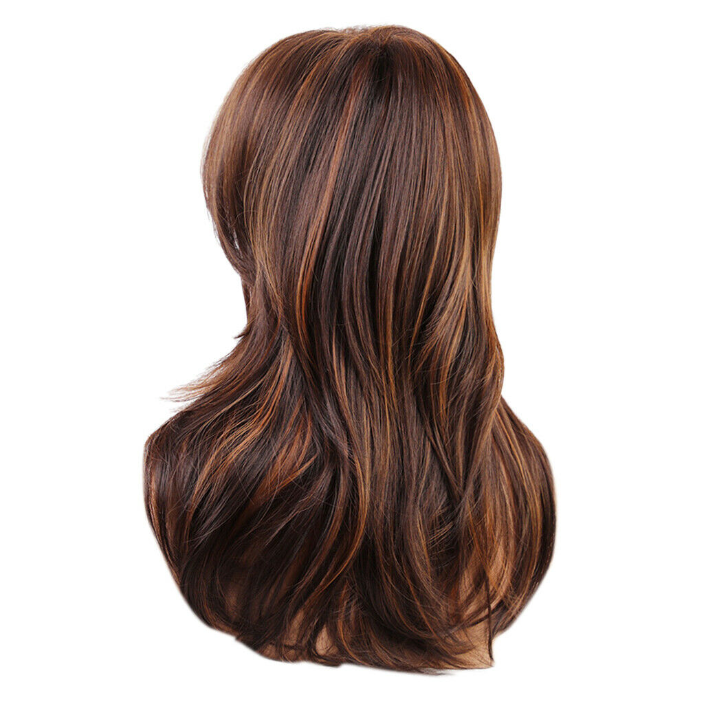 Lady Layered Straight Wavy Full Wig Synthetic Hair Heat Safe Party Mix Brown