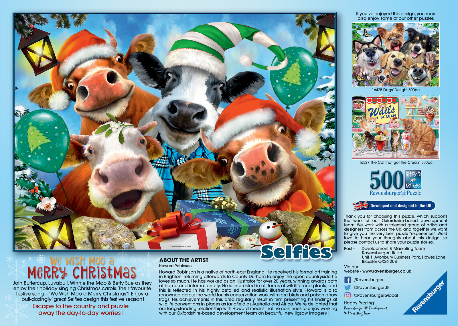 16532 Ravensburger Selfies - We Wish Moo a Merry Christmas Jigsaw Puzzle 500pcs