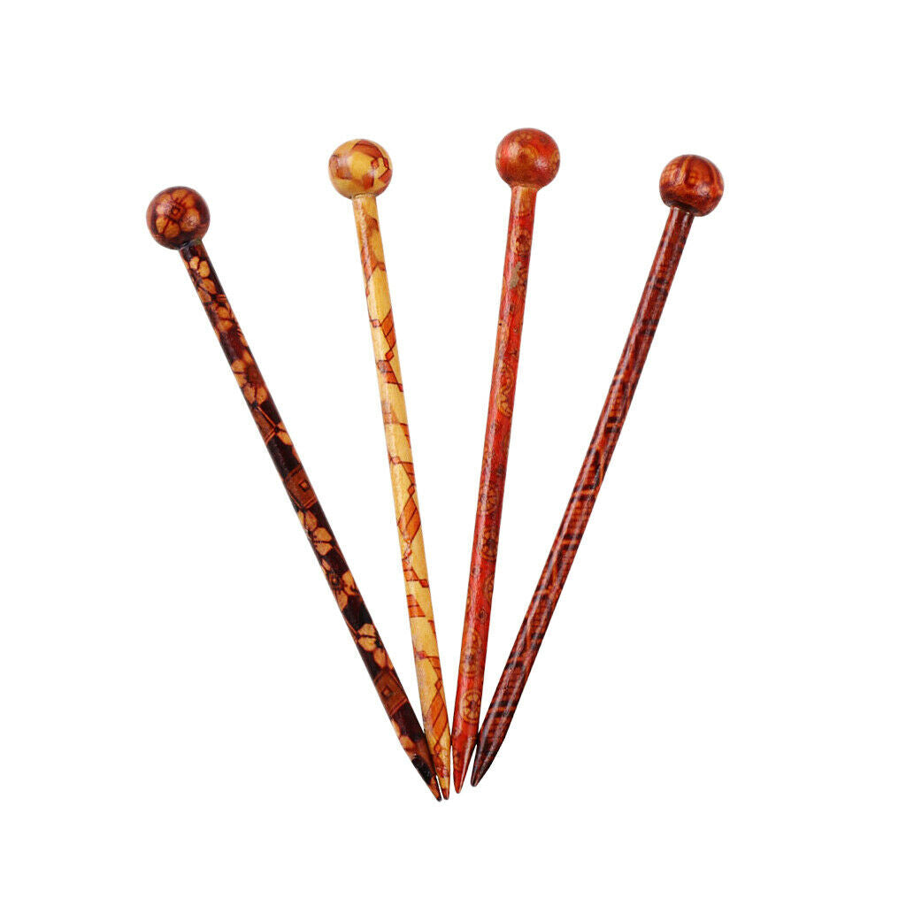 4x Traditional Print Wood Wooden Hair Pin Stick Chinese Style Hair Chopstick