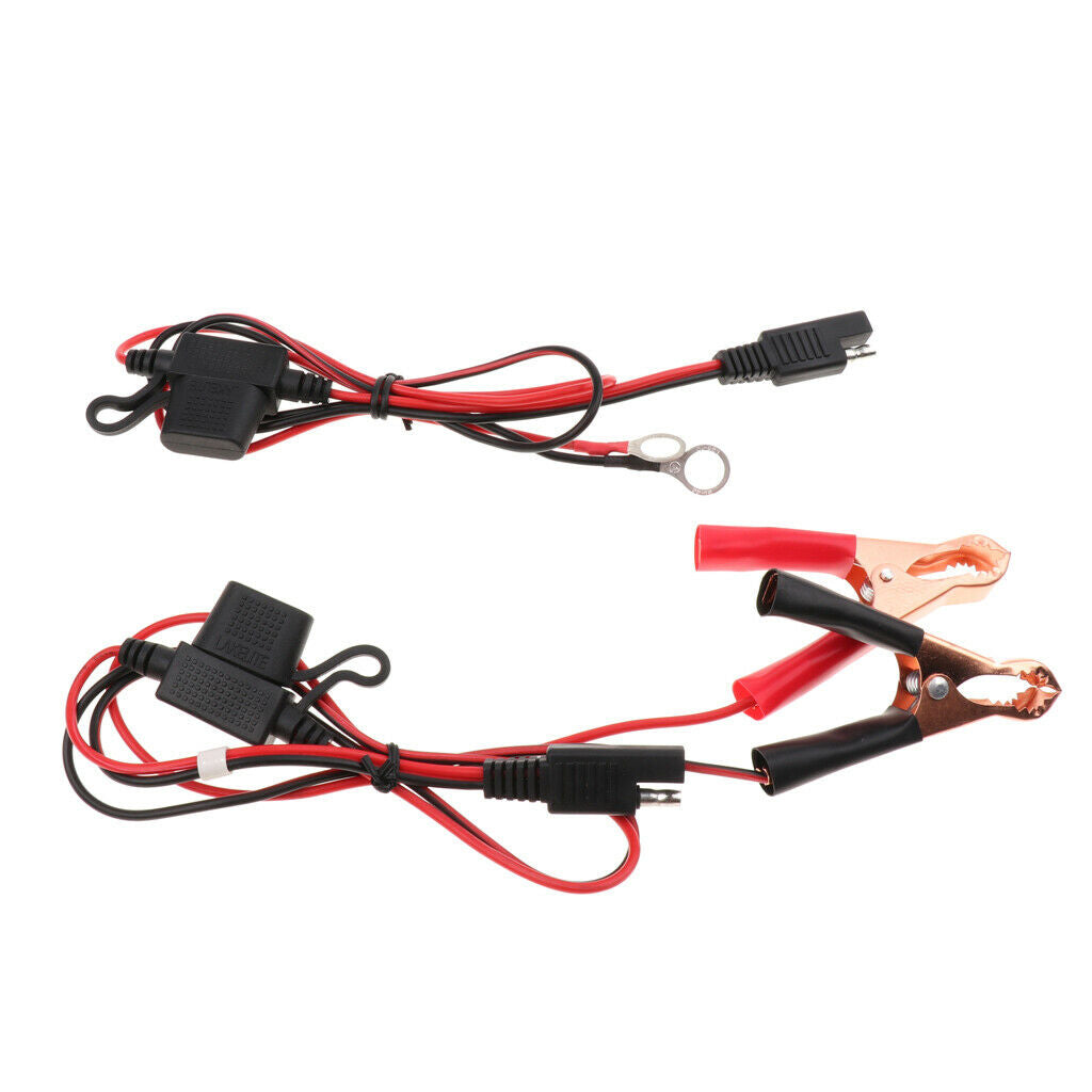 2x Battery Alligator Clip To SAE 16 Gauge 2 Pin Cord Fuse Quick Connectors