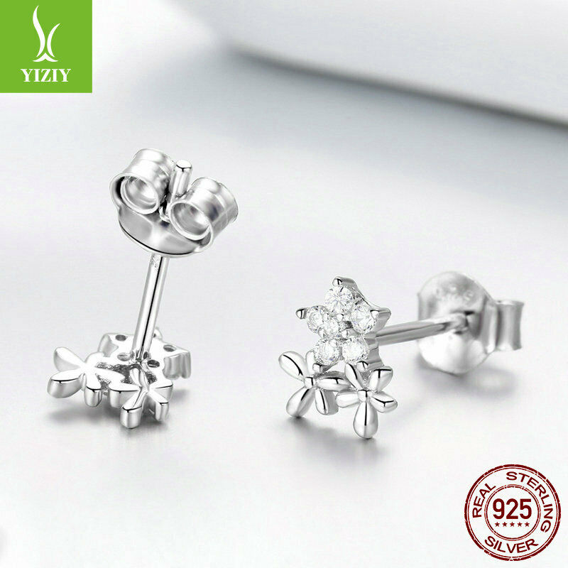 Women Authentic S925 Gypsophila Studs Earrings With Clear Cubic Zirconia Jewelry