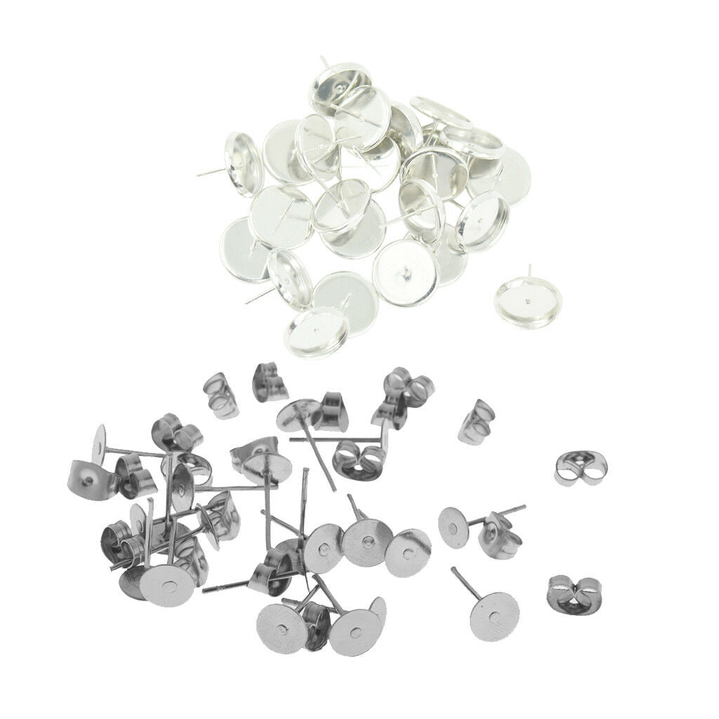 42 Pairs Earrings Tray Blank DIY Base Setting Stud Stainless Steel Pin Post