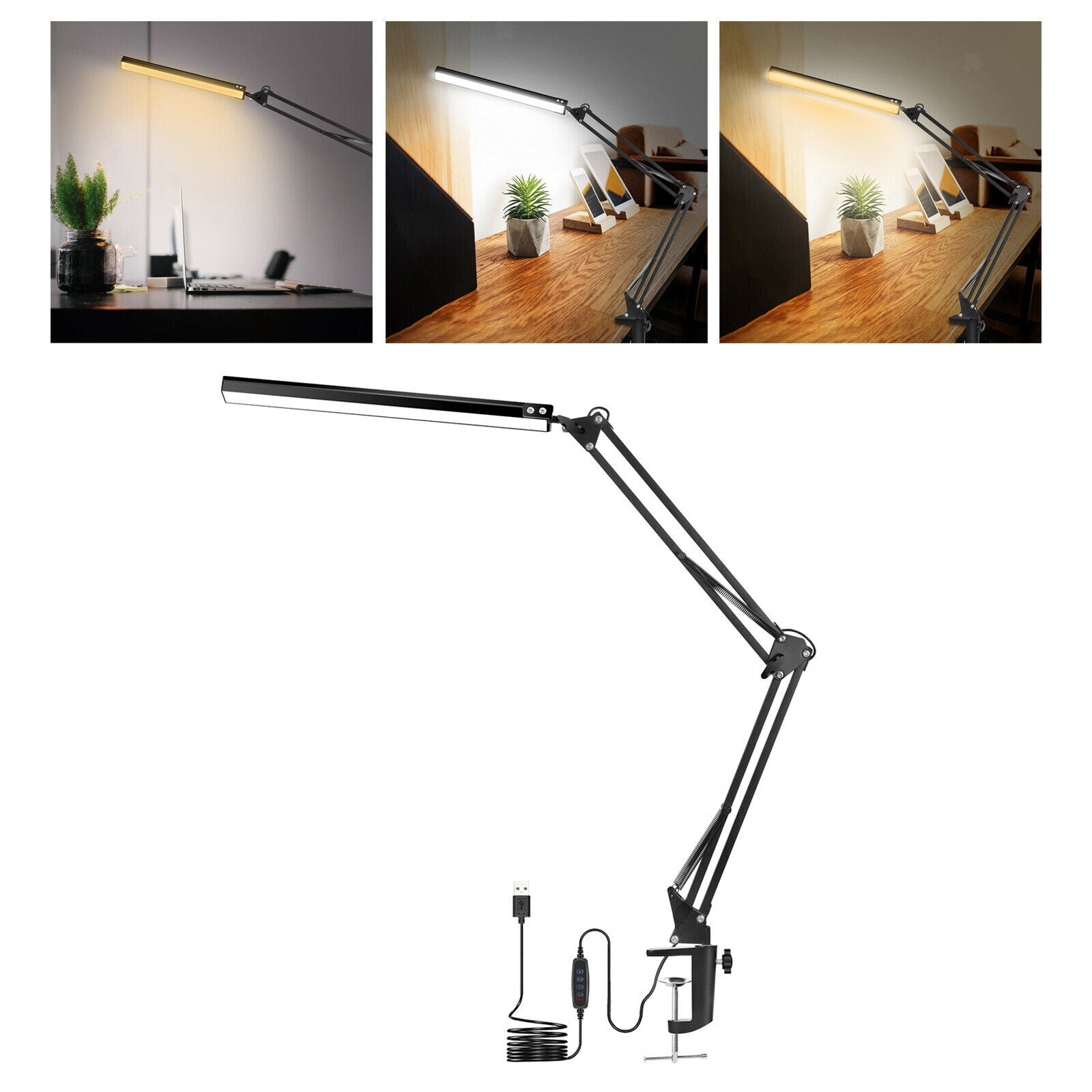 Swing Arm LED Desk Lamp with Clamp, Dimming Adjustable Architect Work Light
