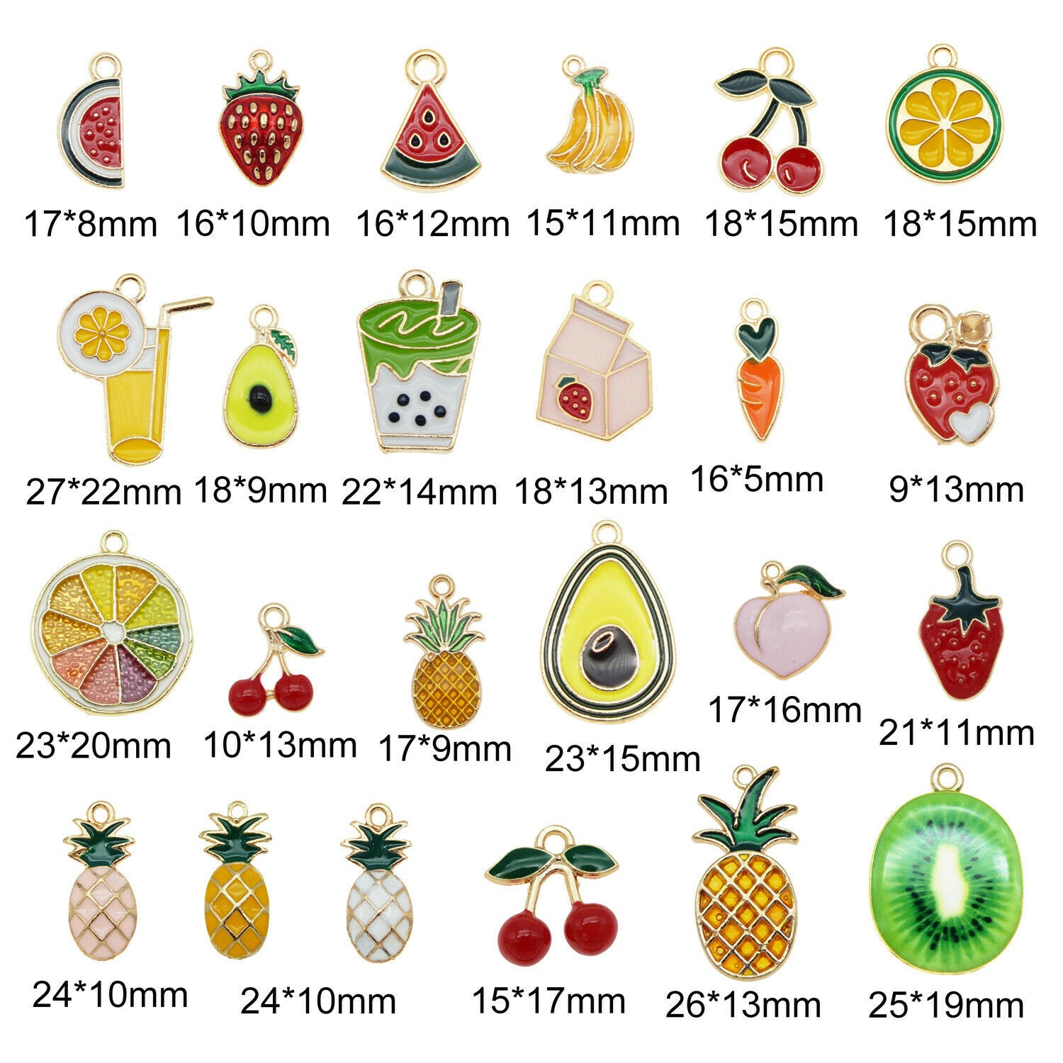 24 pcs Multi-style Enamel Fruits Charms Earring Pendant Jewelry Making Crafting