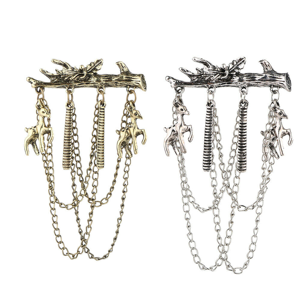 Men's Branches with Deer Hanging Chain Brooch Pin Tassels Brooch Pin Copper