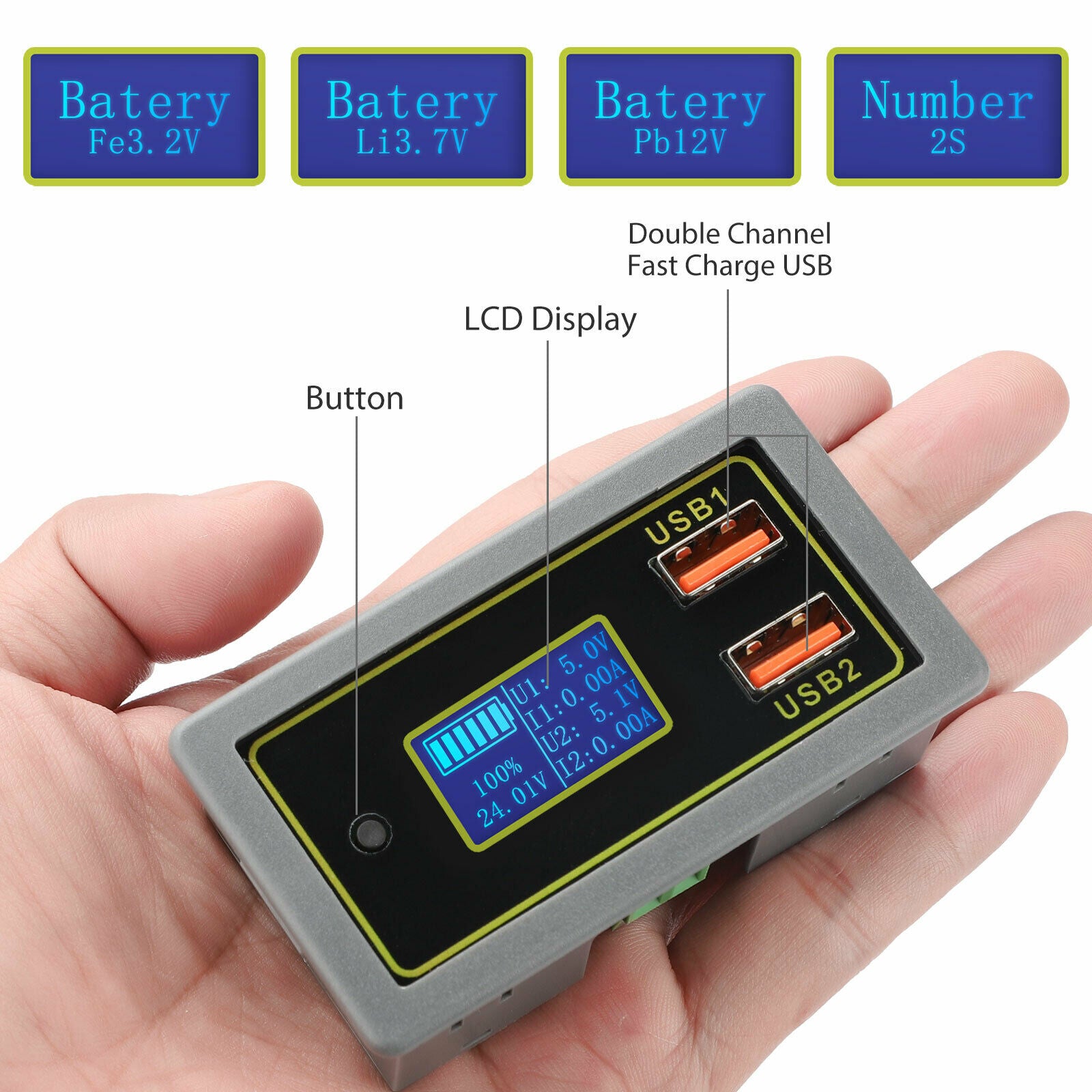 12V/24V LCD DC Battery Voltage Capacity Monitor Meter Amp Cars RV Solar System