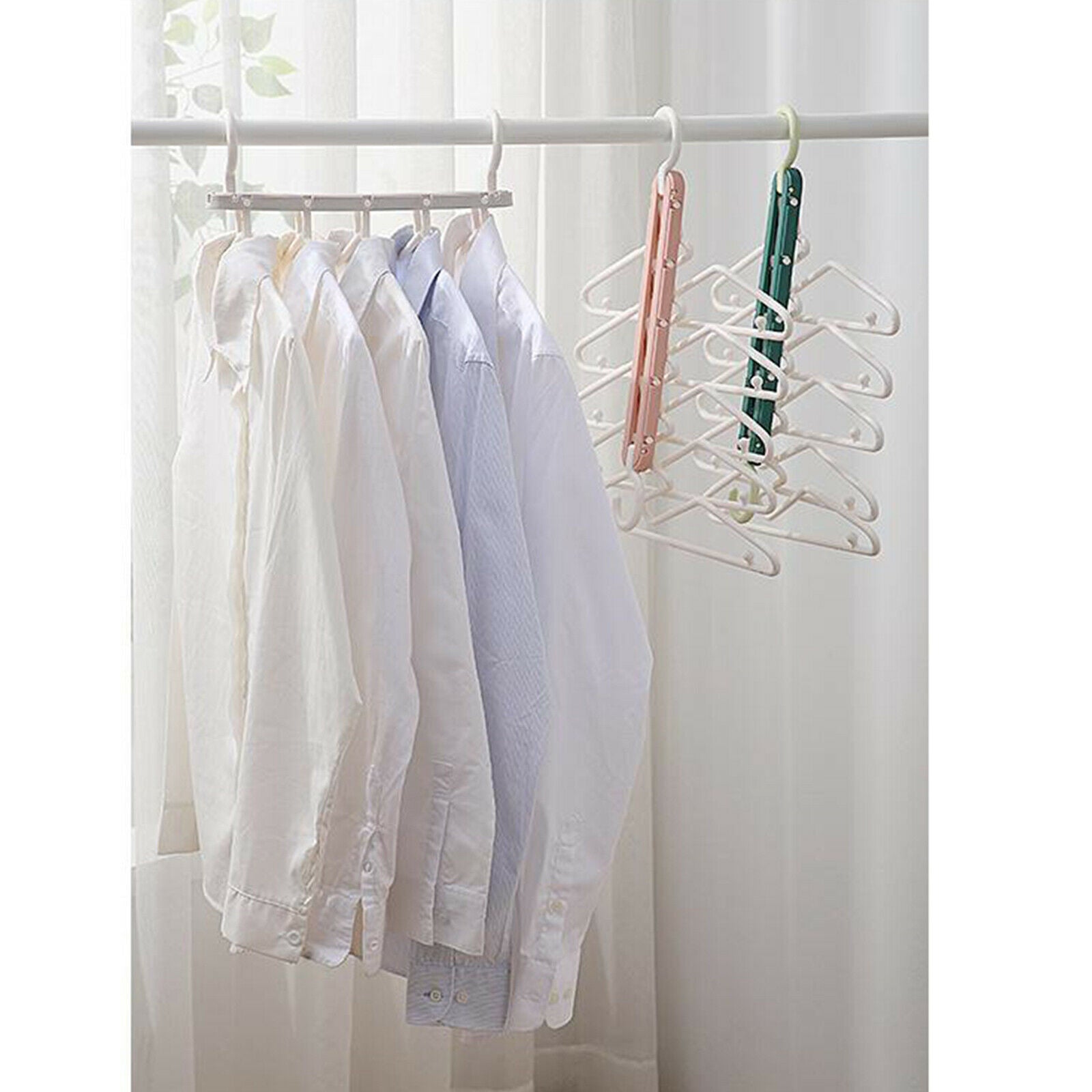 Clothes Hanger Storage Multilayer Folding Retractable Wardrobe Rack Pink