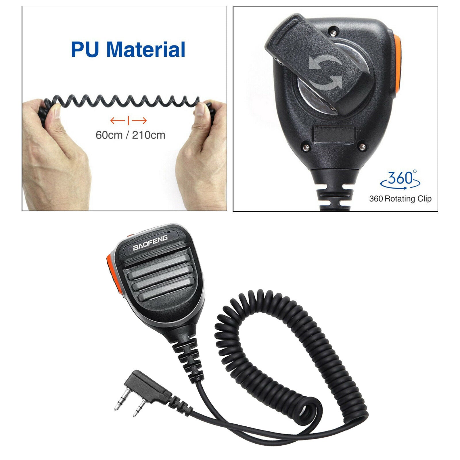 Dual PTT Remote Radio Speaker Mic Rainproof for BaoFeng Two Way Radio Black