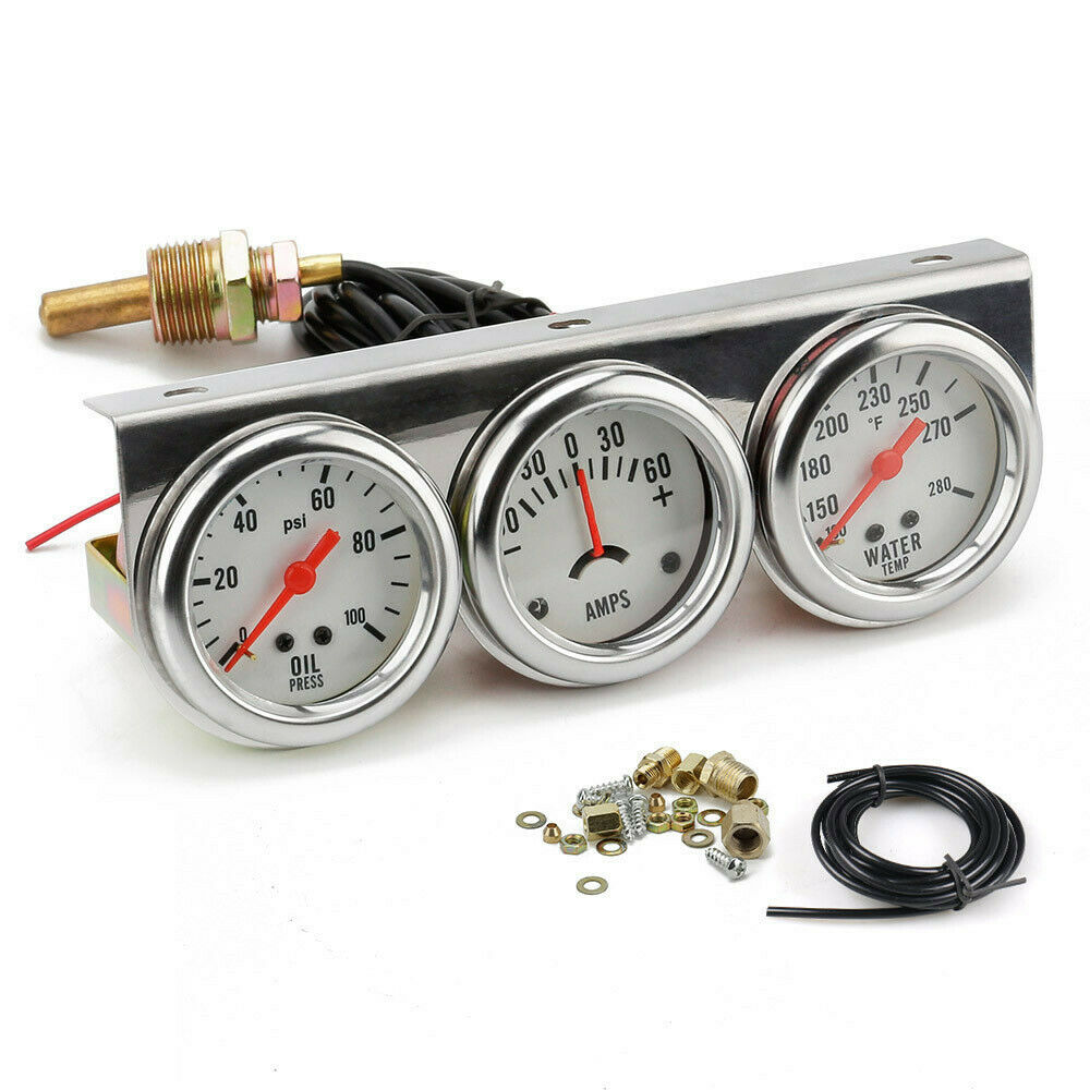 2" 52mm Car Triple Gauge Kits Volts Water Temp Celsius / Fahrenheit Oil Press