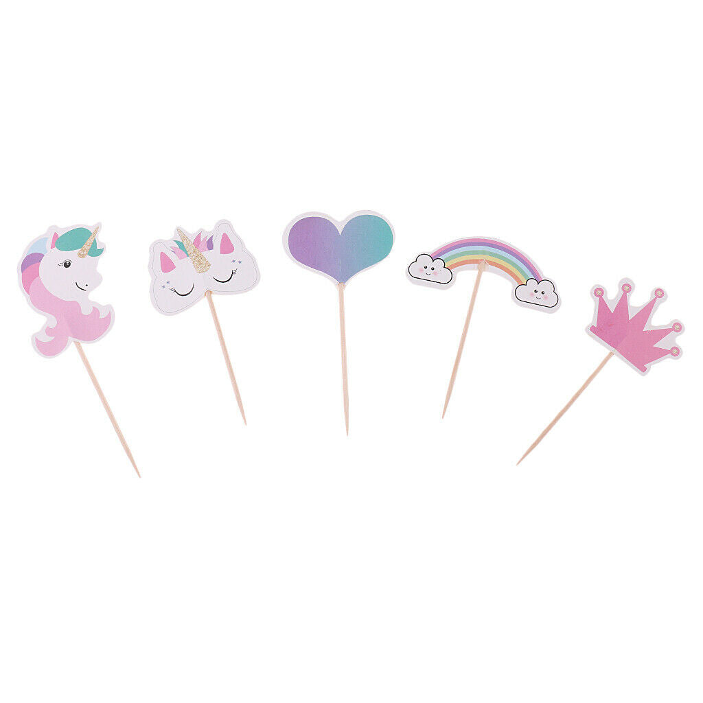 2 Set Rainbow Unicorn Cake Topper Love Shape Crown Food Picks Party Decor