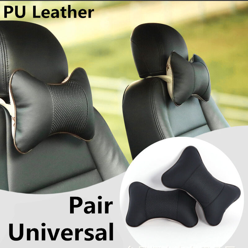 2xBlack PU Leather Car Seat Headrest Head Neck Pillow Support Cushion Breathable