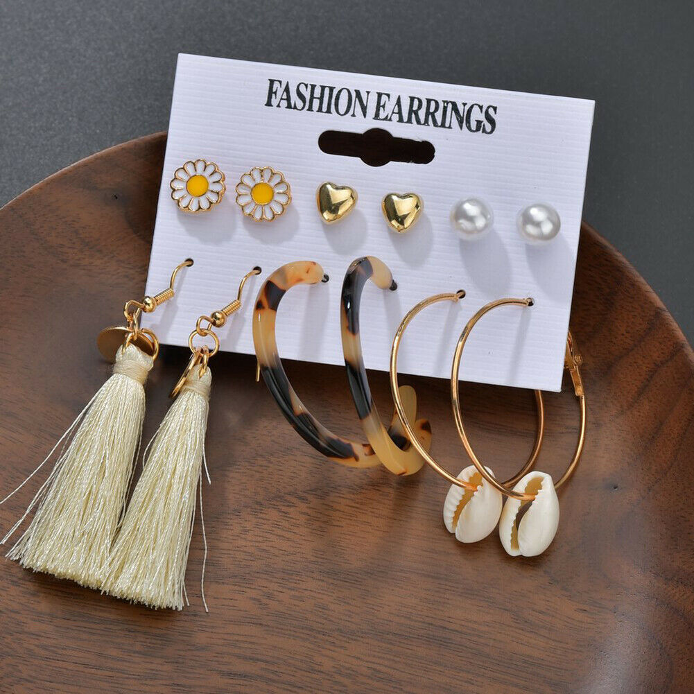 Tassel Acrylic Earrings For Women Boho Earrings Set Big Geometric Drop Earring