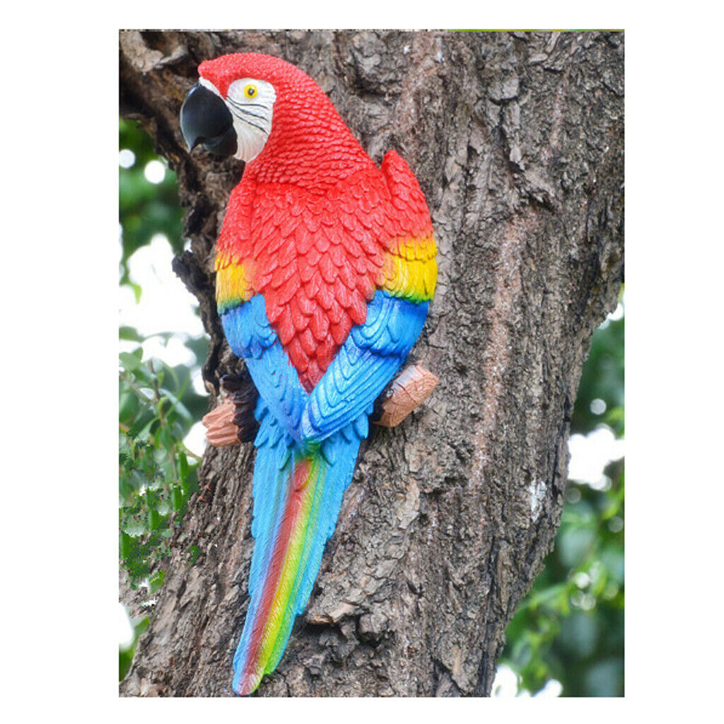 2x True to Nature Bird Ornament Parrot 31cm Blue Look Right & Red Outdoor Patio