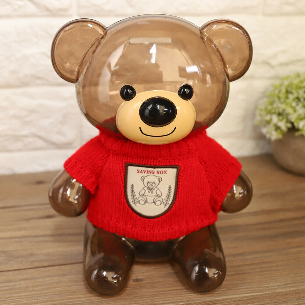 Piggy Bank Bear Shape Transparent Money Boxes Kid Gift Lovely Furniture Ornament