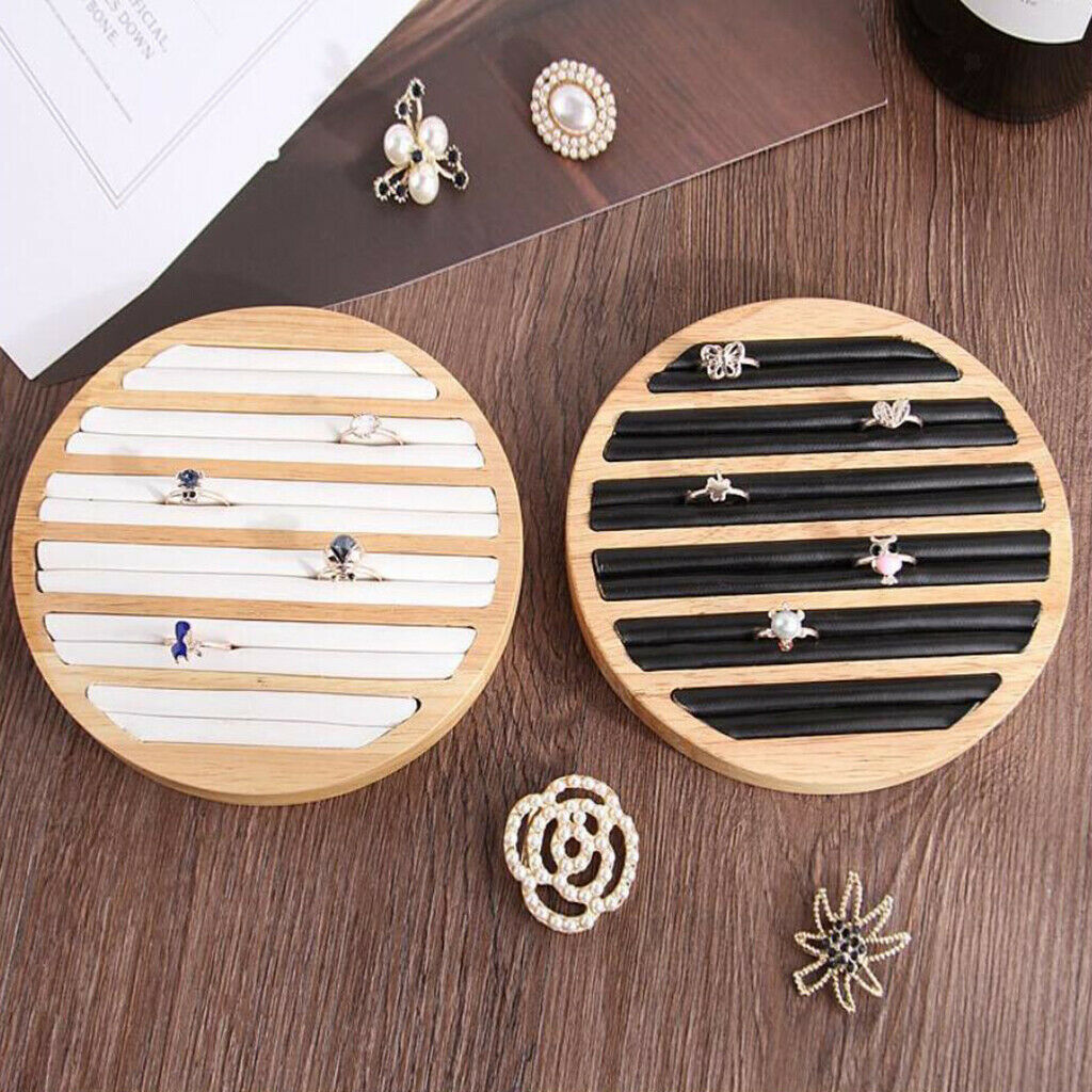 2 Pieces PU Leather Jewelry Ring Display Tray Holder Organizer White Black