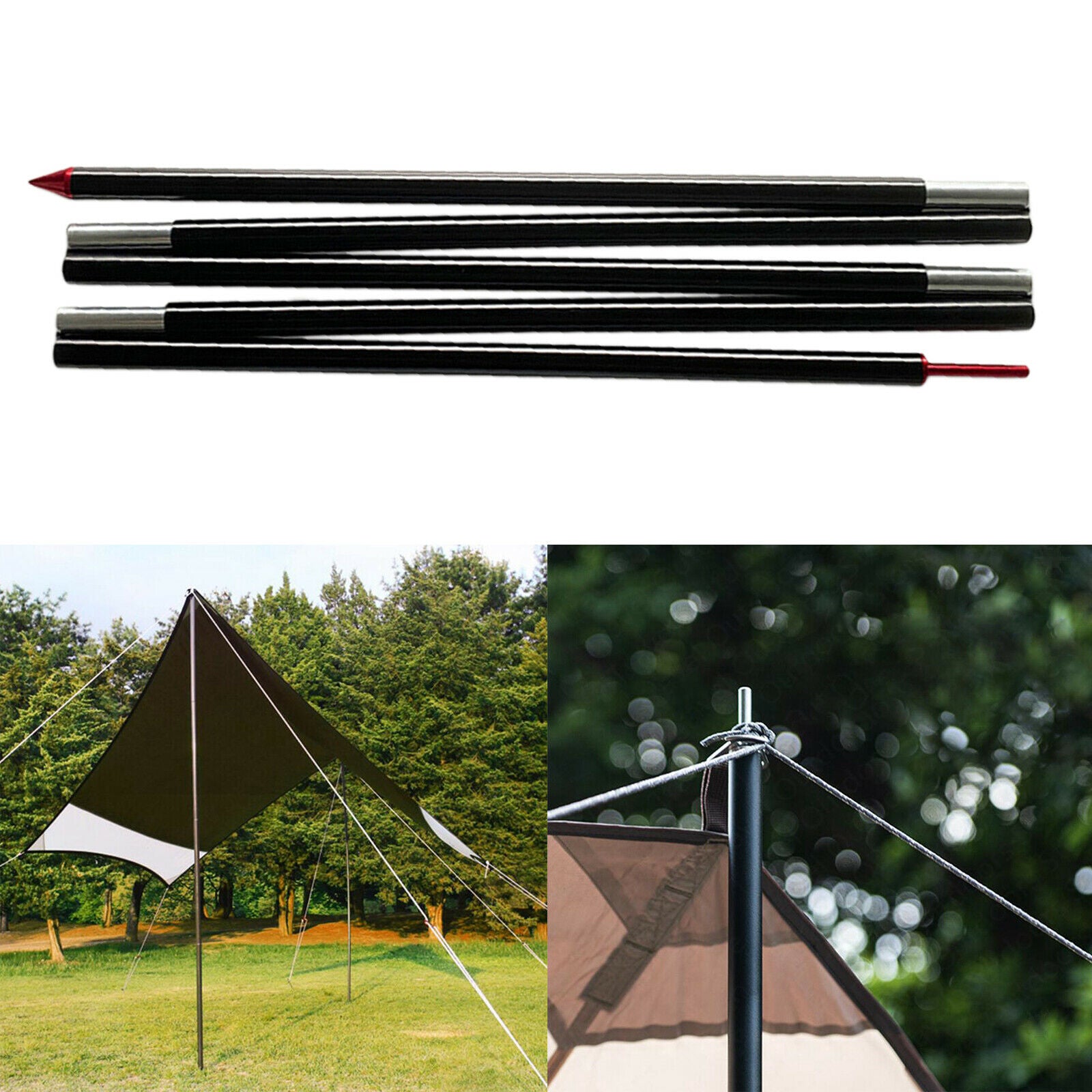 Portable Universal Tarp Poles 220cm Canopy Awning Tent Rod 5-Section Sticks