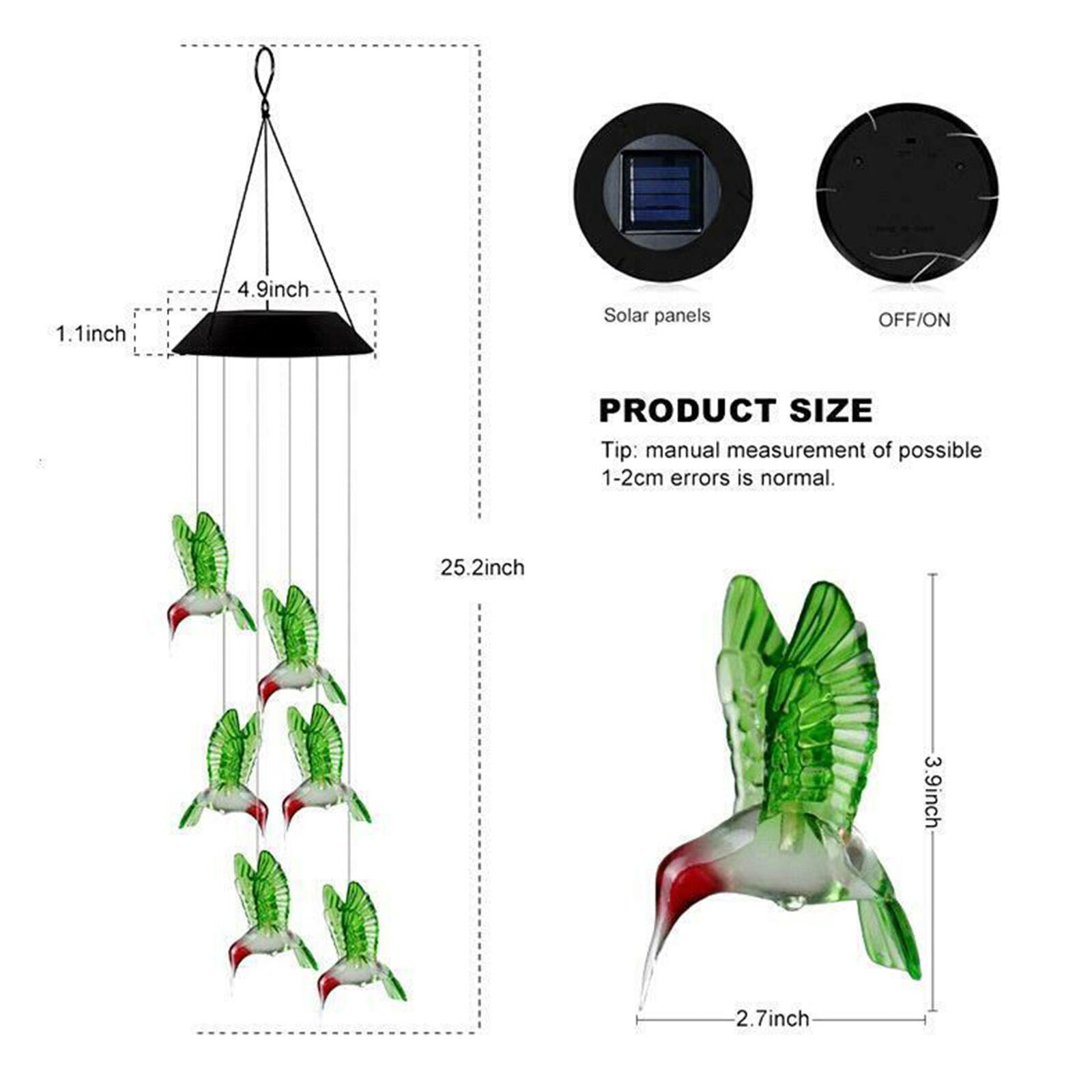Solar Powered Garden Light Wind Chimes Outdoor Colour Changing Hanging Decor LED