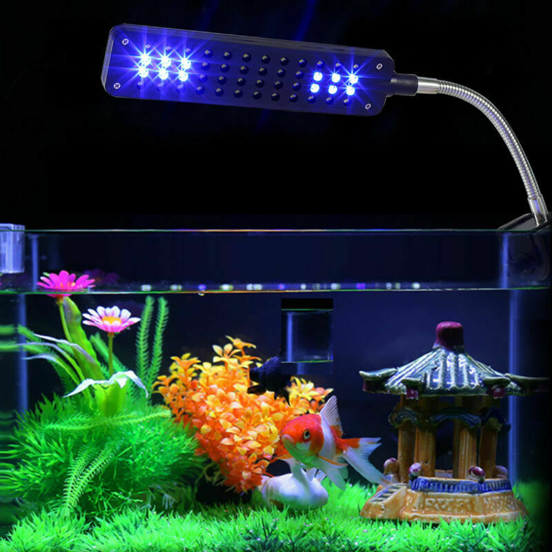 48 LED Aquarium Light Flexible Arm Clip on Plant Grow Fish Tank White Blue Lamp