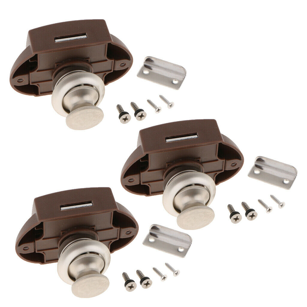 3 Pieces Cabinet Lock Keyless Push Button Latch Cupboard for RV Camper Caravan -