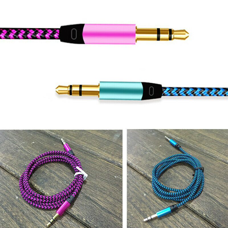 2PCS 3.5mm Male to Male Aux Cable Cord Car Braided Audio Headphone Jack Portable