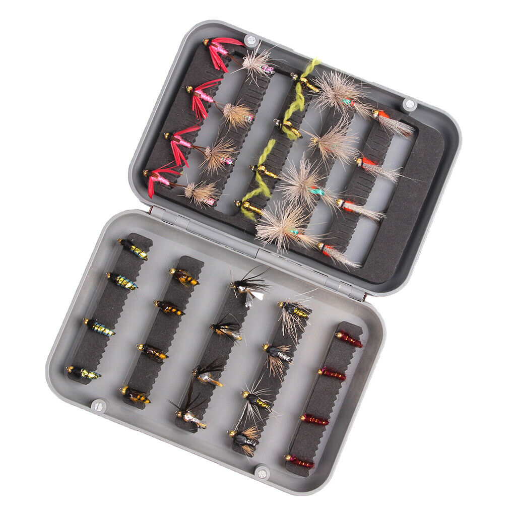 40x Fly Fishing Lures] Hooks with Artificial Wings Simulation Baits w/ Case