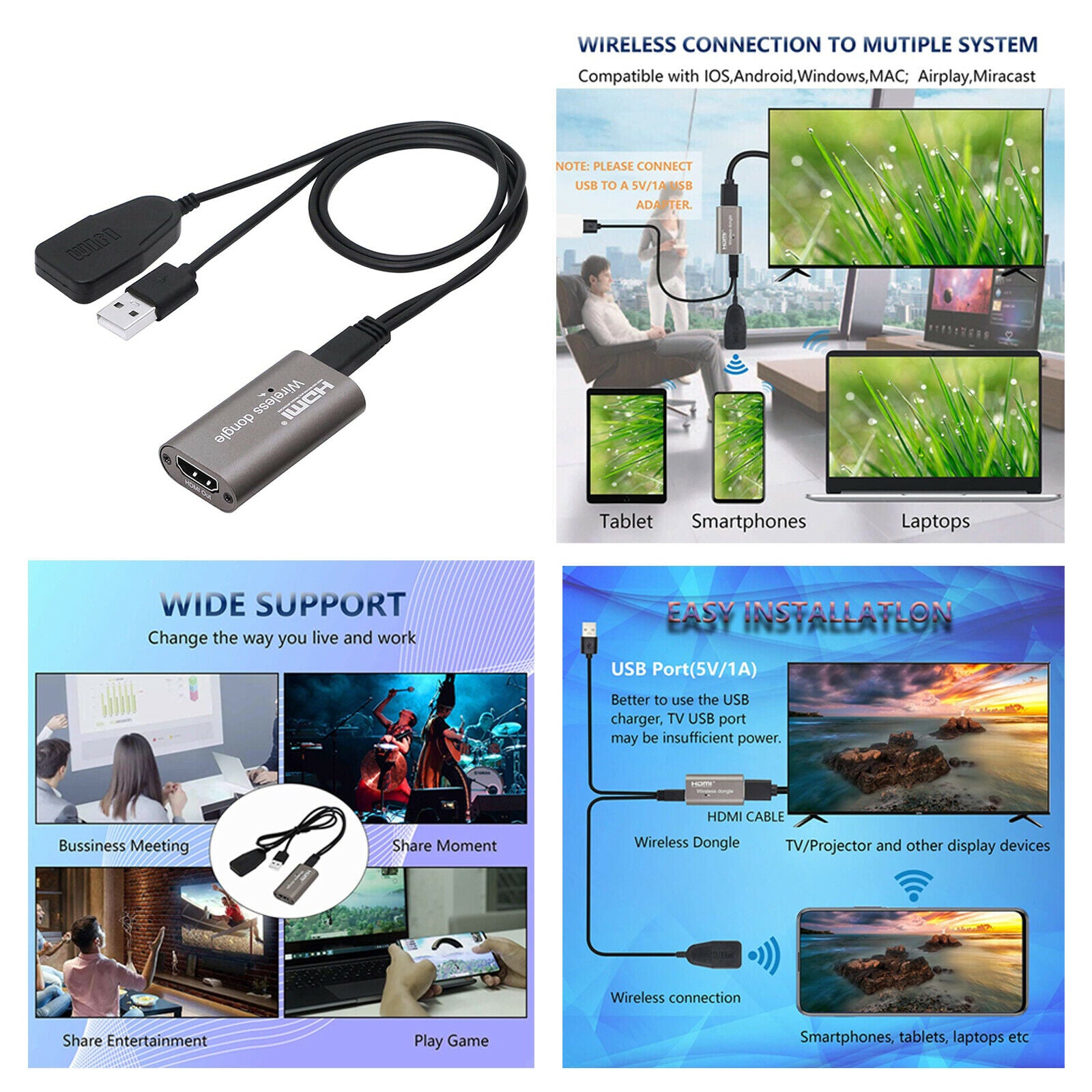 WiFi   Wireless Display Dongle Adapter for Phone Tablet Easy to Use