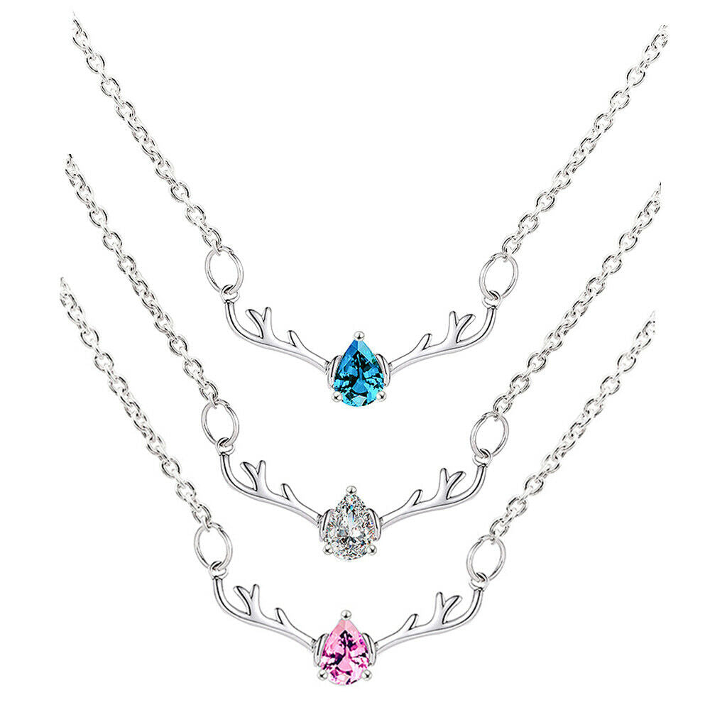 Christmas Themed Elk Deer Rhinestone Chain Necklace Lady Jewelry Pink