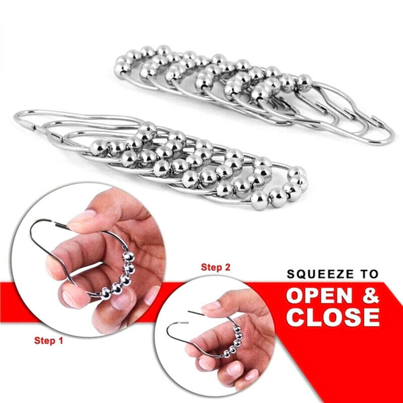 12Pcs/Set Stainless Steel Roller Ball Bath Shower Curtain Rings Hanging H.l8