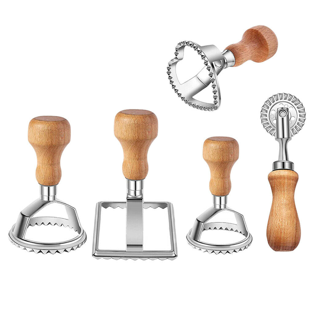 Ravioli Stamp Set (Set of 5), Ravioli Maker Cutter with Wooden Handle
