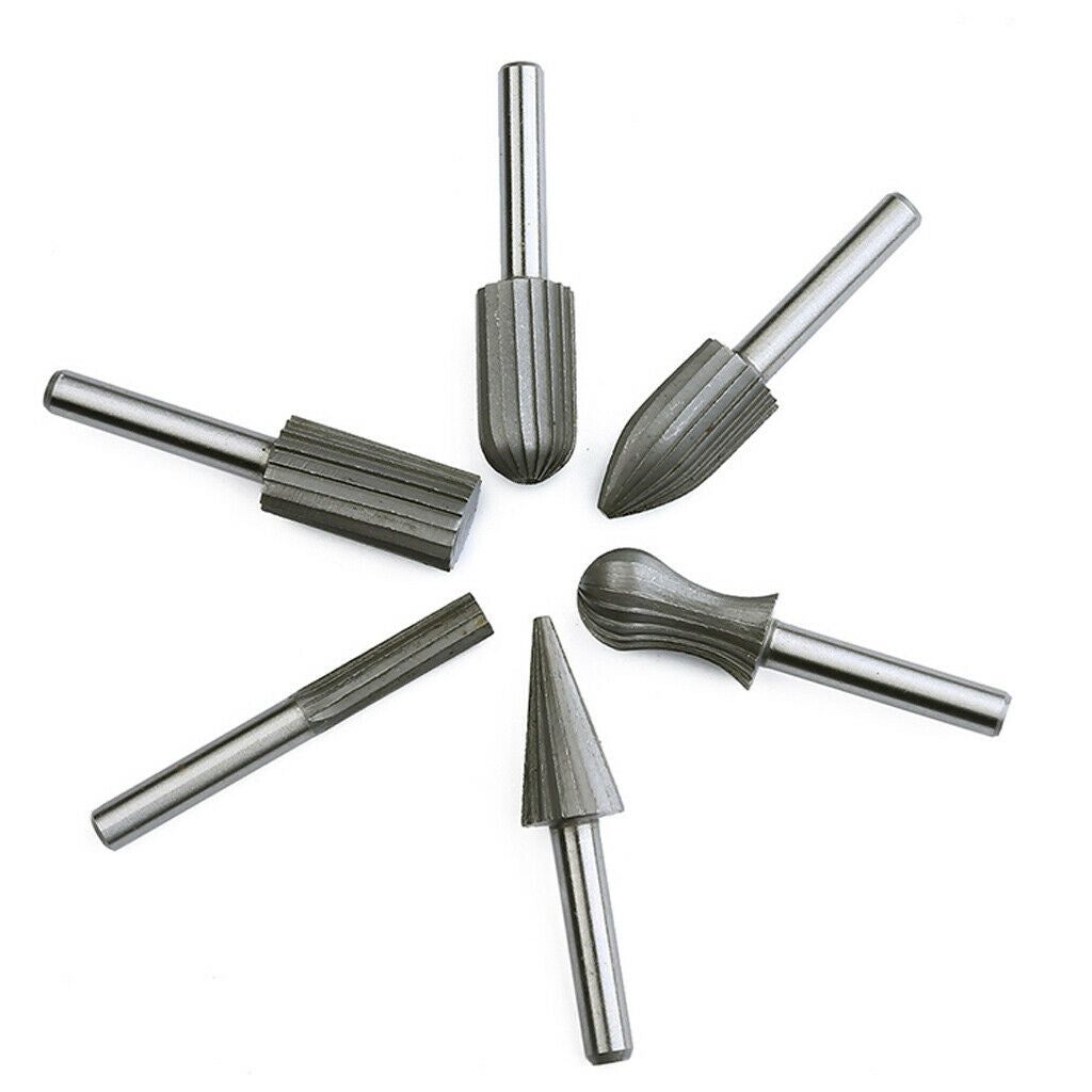 6Pieces Rotary Burr Set Wood Carving File Rasp Drill Bit 1/4" Shank Tool