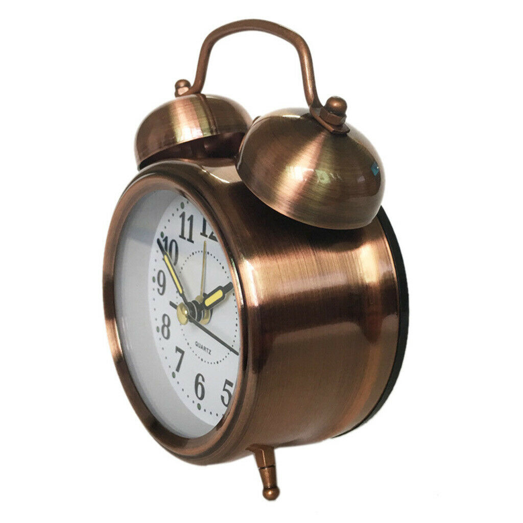 Retro Twin Bell Alarm Clock Battery Operated Loud Alarm Clock Red Copper