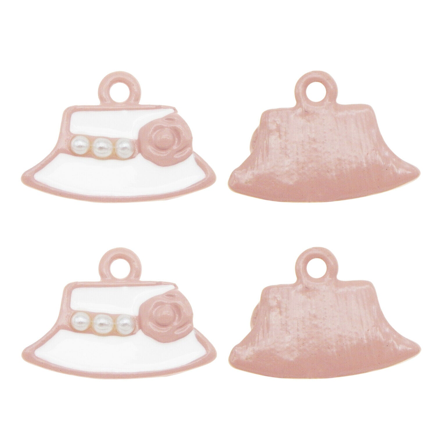 8 pcs Enamel Floral Hat Charms Faux Pearls Decor Pendant Earring Dangles 16x11mm
