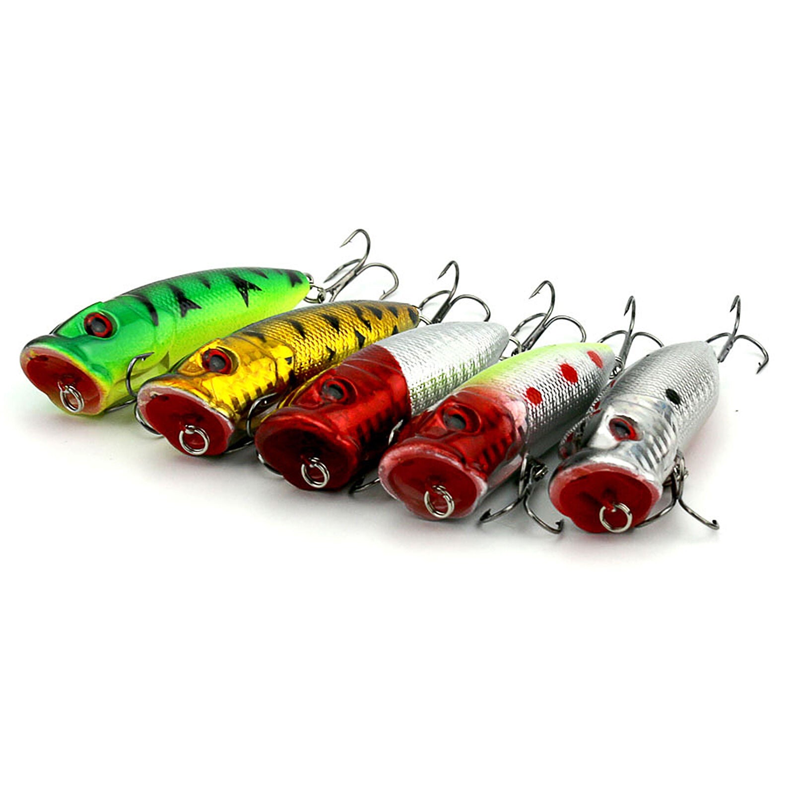6.5cm 5pcs Topwater Popper Minnow Freshwater Fishing Lures Bass Bait Tackle Hook