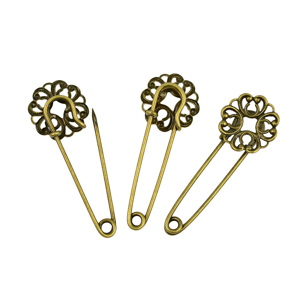 10pcs Blank Filigree Flower Base DIY Hijab Brooches Safety Pins Retro Bronze